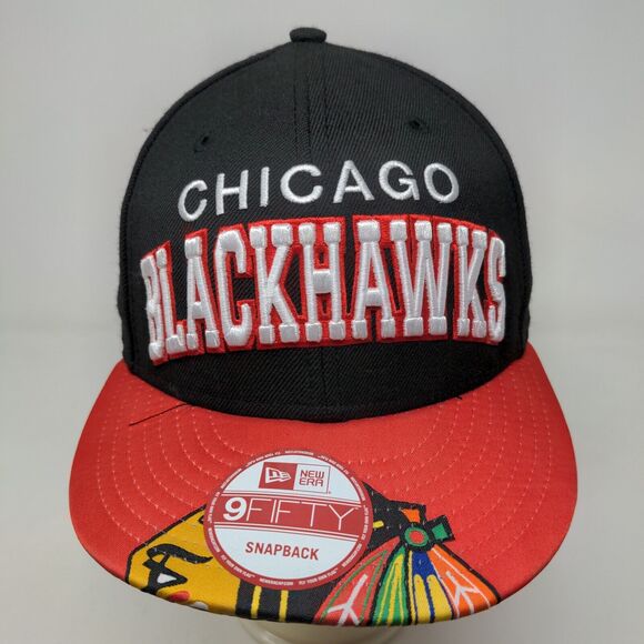 New Era 9Fifty Men's NHL Chicago Blackhawks Snapback Hat Black OSFM Big Logo - Picture 2 of 8